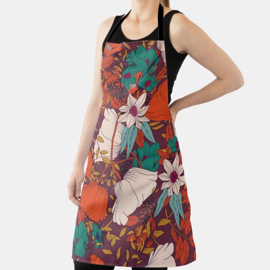 縫い目の無いデザイン、手描きの花付き エプロン (インサイチュ)