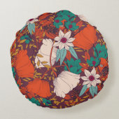 縫い目の無いデザイン、手描きの花付き ラウンドクッション (裏面)