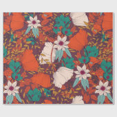 縫い目の無いデザイン、手描きの花付き ラッピングペーパー (フラット)