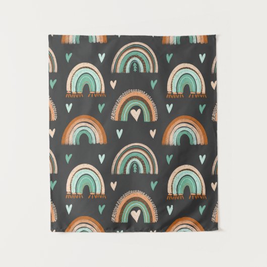 縫い目の無い手描きのハートと宝焼 タペストリー (正面)