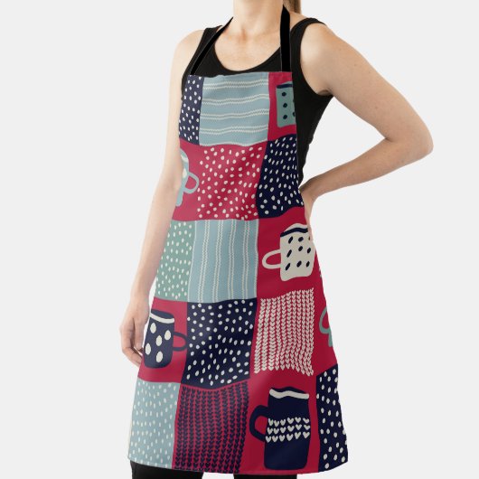 縫い目の無い柄、手描きのカップ付きの継ぎはぎ エプロン (インサイチュ)