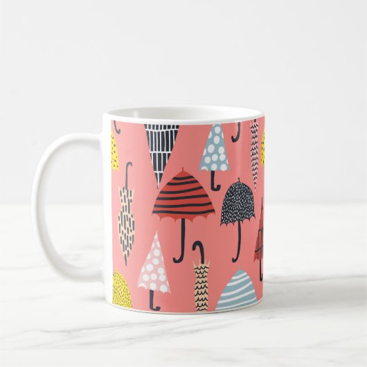 縫い目の無い模様(手描きのカラフル傘) コーヒーマグカップ (左)