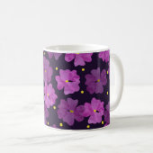 縫い目の無い紫の花模様。フローラ水色 コーヒーマグカップ (正面右)