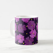 縫い目の無い紫の花模様。フローラ水色 コーヒーマグカップ (正面左)