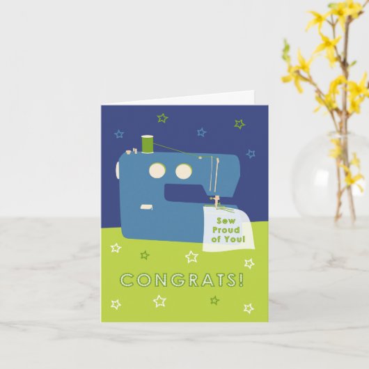 縫い誇りを持ったおめでとう カード (黄色い花)