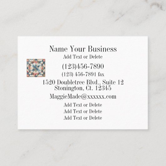 縫い針、かぎ針、キルトの名刺 名刺 (裏面)