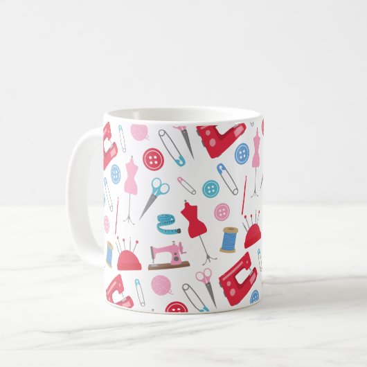 縫うこと及び悪賢いテーマのヴィンテージ色 コーヒーマグカップ (正面左)