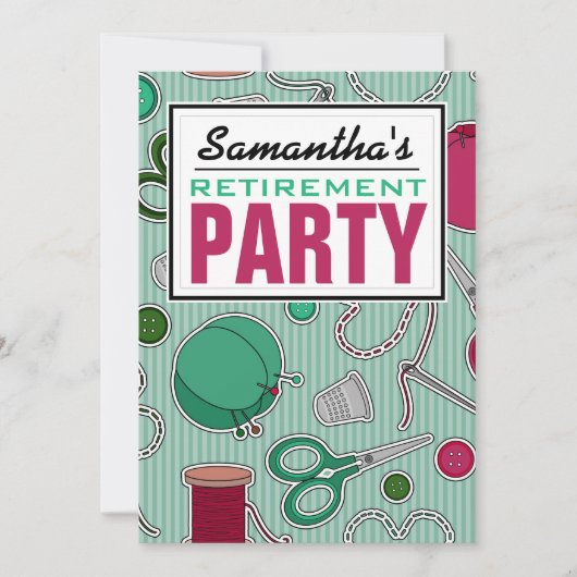 縫うテーマの退職パーティー 招待状 (正面)