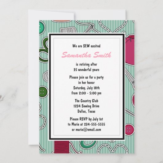 縫うテーマの退職パーティー 招待状 (裏面)