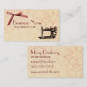 縫うピンクの弓ダマスク織のヴィンテージの名刺 名刺 (正面/裏面)