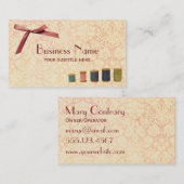 縫うピンクの弓ダマスク織のヴィンテージの名刺 名刺 (正面/裏面)