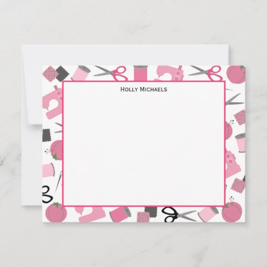 縫物テーマのフラットなメモカード 招待状 (正面)