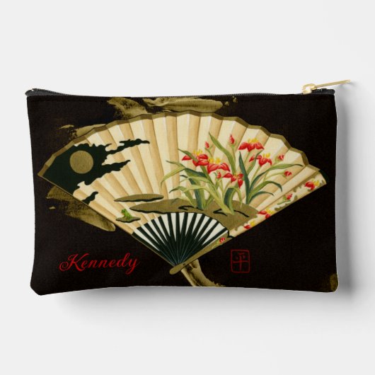 縮れたオリエンタルファンとフローラデザイン アクセサリーポーチ (裏面)