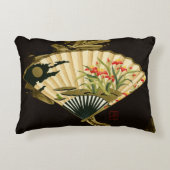 縮れたオリエンタルファンとフローラデザイン アクセントクッション (正面)