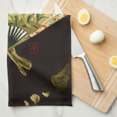 縮れたオリエンタルファンとフローラデザイン キッチンタオル (四つ折り)