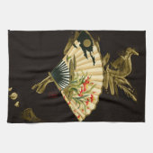 縮れたオリエンタルファンとフローラデザイン キッチンタオル (横)