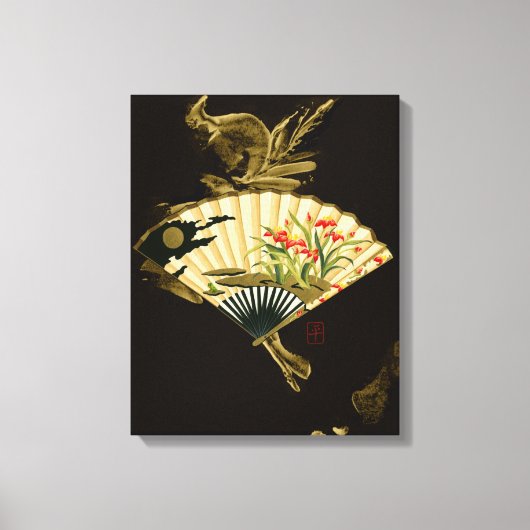 縮れたオリエンタルファンとフローラデザイン キャンバスプリント (正面)
