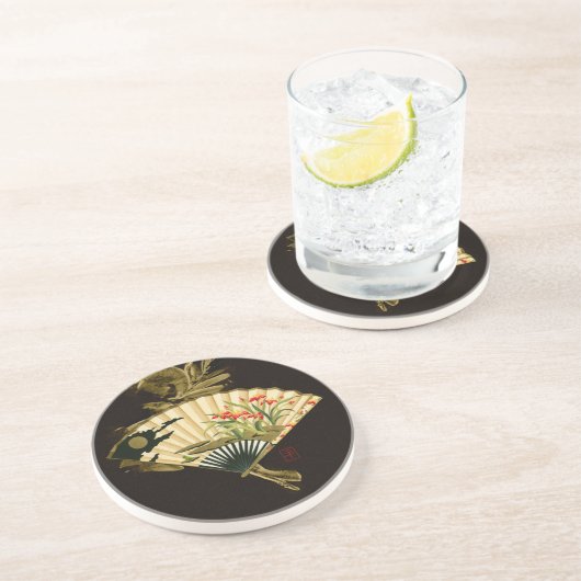 縮れたオリエンタルファンとフローラデザイン コースター (側面)
