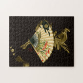 縮れたオリエンタルファンとフローラデザイン ジグソーパズル (横)