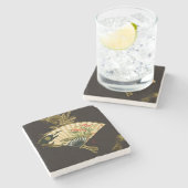 縮れたオリエンタルファンとフローラデザイン ストーンコースター (横)