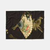 縮れたオリエンタルファンとフローラデザイン フリースブランケット (正面(横))