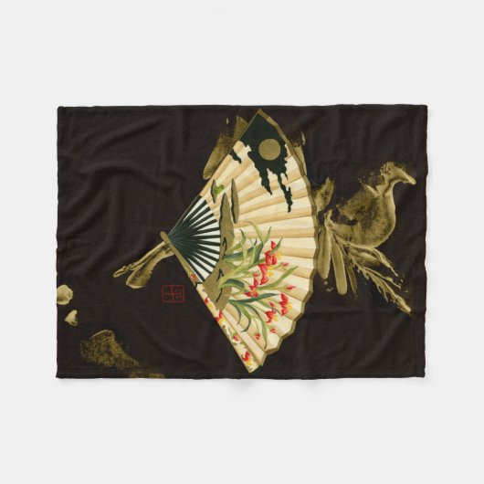 縮れたオリエンタルファンとフローラデザイン フリースブランケット (正面(横))