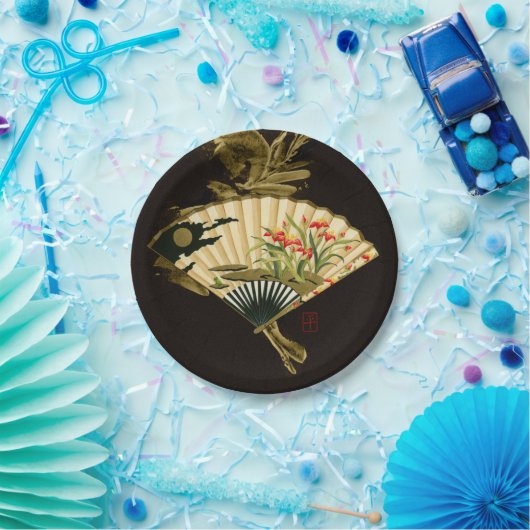 縮れたオリエンタルファンとフローラデザイン ペーパープレート (パーティー)