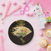 縮れたオリエンタルファンとフローラデザイン ペーパープレート (パーティー)