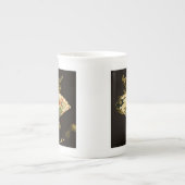 縮れたオリエンタルファンとフローラデザイン ボーンチャイナマグカップ (正面)