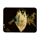 縮れたオリエンタルファンとフローラデザイン マグネット (横)