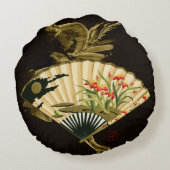 縮れたオリエンタルファンとフローラデザイン ラウンドクッション (裏面)