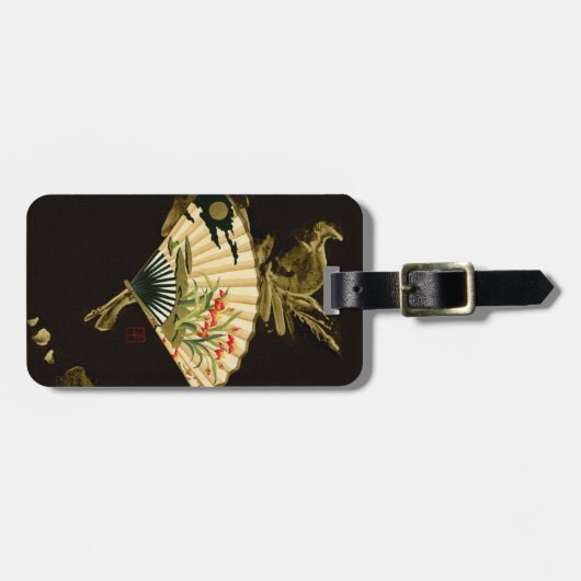 縮れたオリエンタルファンとフローラデザイン ラゲッジタグ (正面横)