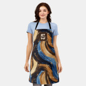 縮れ毛の抽象芸術ブラシストローク（青と茶色） エプロン (着用した状態)