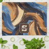 縮れ毛の抽象芸術ブラシストローク(青と茶色) キッチンタオル (折り畳み)