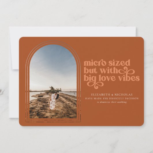 縮小されたマイクロウェディングの写真発表 案内状 (正面)