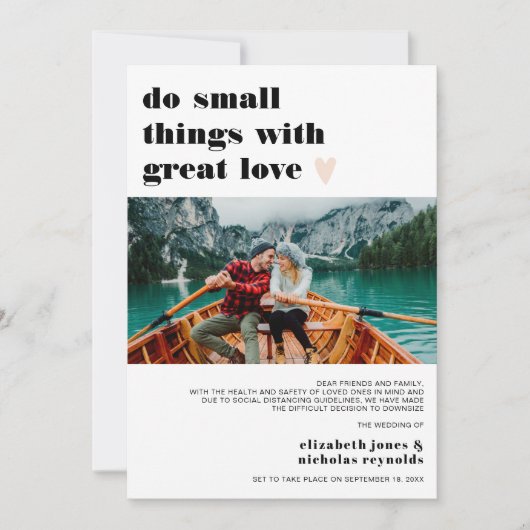 縮小されたマイクロウェディングの写真発表 案内状 (正面)