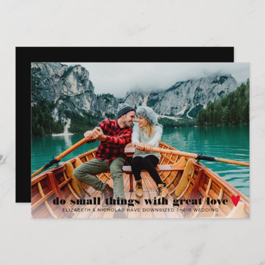 縮小されたマイクロウェディングの写真発表 案内状 (正面/裏面)