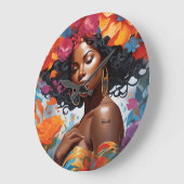 繁栄したアフリカ系アメリカ人の黒人女性 ラージ壁時計 (傾斜)