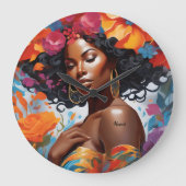 繁栄したアフリカ系アメリカ人の黒人女性 ラージ壁時計 (正面)