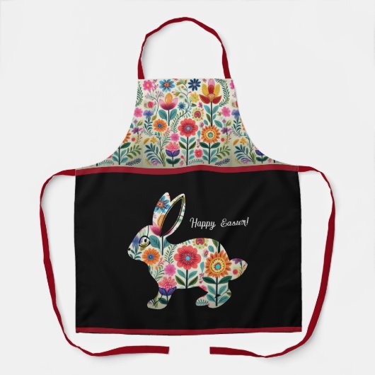 繁栄したイースターバニーシルエットのパーソナライズ エプロン (正面)
