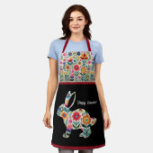 繁栄したイースターバニーシルエットのパーソナライズ エプロン (着用した状態)