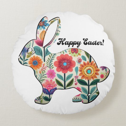 繁栄したイースターバニーシルエットのパーソナライズ ラウンドクッション (正面)