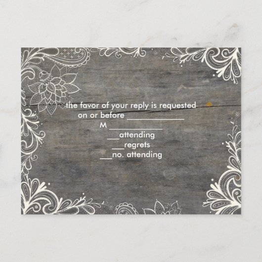 繁栄したスワーズレースウッドの田舎の結婚式RSVP インビテーションポストカード (裏面)