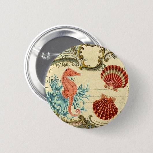 繁栄したフランスのヴィンテージモダンの貝殻の馬 缶バッジ (正面&裏面)
