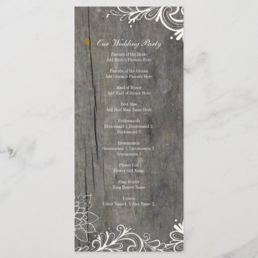 繁栄した渦巻きレースの木の国の結婚式のプログラム プログラム (裏面)