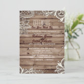 繁栄した渦巻きレース納屋の木造の田舎結婚式 招待状 (スタンド正面)
