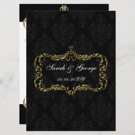 繁栄した黒い金ゴールドのダマスクのクリスマスの招待状 招待状 (正面/裏面)
