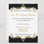 繁栄した黒い金ゴールドのダマスクのクリスマスの招待状 招待状 (裏面)