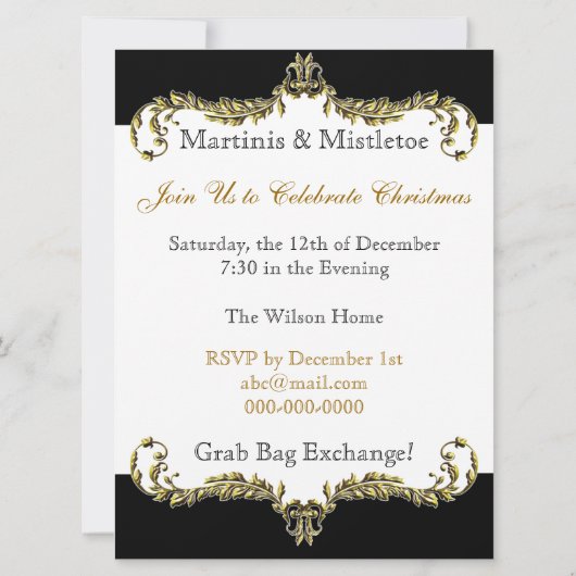 繁栄した黒い金ゴールドのダマスクのクリスマスの招待状 招待状 (裏面)