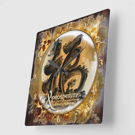 繁栄の関係: 中国のな風水の芸術 スクエア壁時計 (傾斜)